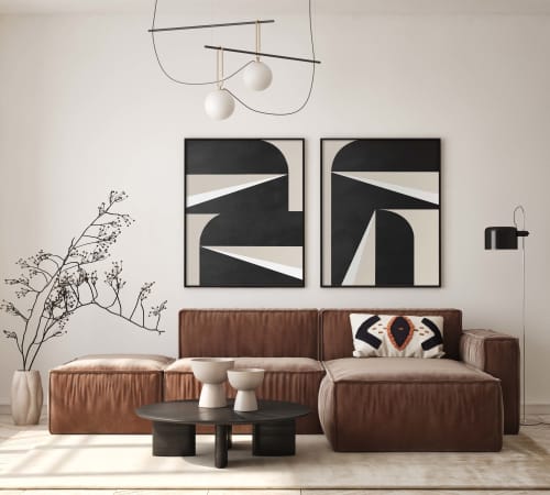 "Abstract Black & White Graphic No. 3" - Midcentury Modern | Oil And Acrylic Painting in Paintings by ART + ALCHEMY By Nicolette Atelier. Item composed of wood & canvas compatible with minimalism and mid century modern style