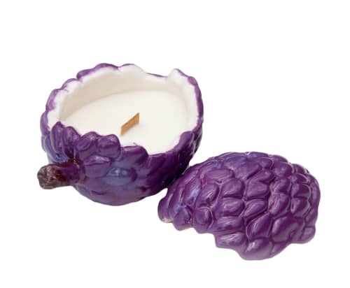 Sweetsop Candle Purple | Candle Holder in Decorative Objects by Marie Burgos Design and Collection. Item composed of ceramic