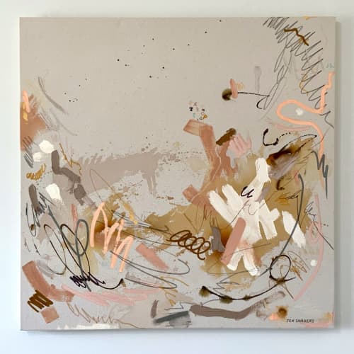 You've got me feeling - 35" x 35" - Acrylic and mixed media | Paintings by Jen Sanders Art. Item composed of canvas compatible with contemporary and eclectic & maximalism style
