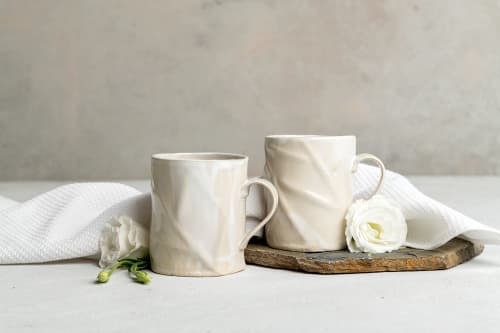 TWO Large Handformed Pottery White Coffee Mugs | Drinkware by ShellyClayspot. Item made of stoneware works with modern & rustic style