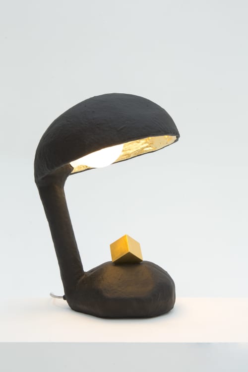 Sculptural Black Table Lamp - IC 1 by Studio Josha | Lamps by Studio Josha. Item made of steel with fiber works with contemporary & eclectic & maximalism style