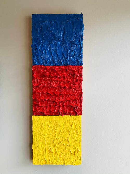 Three Small Panels Yellow, Blue, and Red - Texture and Color | Oil And Acrylic Painting in Paintings by Kerry Campbell. Item made of canvas with synthetic