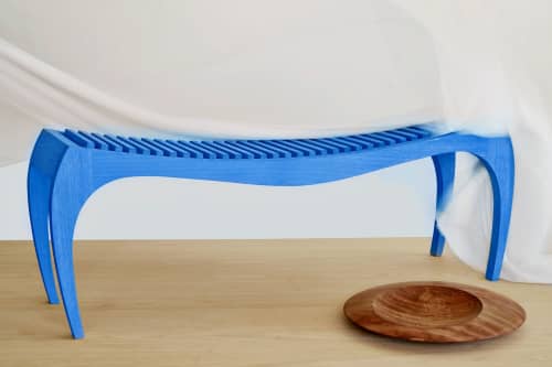 RUMBO Bench blue | Benches & Ottomans by VANDENHEEDE FURNITURE-ART-DESIGN. Item composed of wood in mid century modern or contemporary style