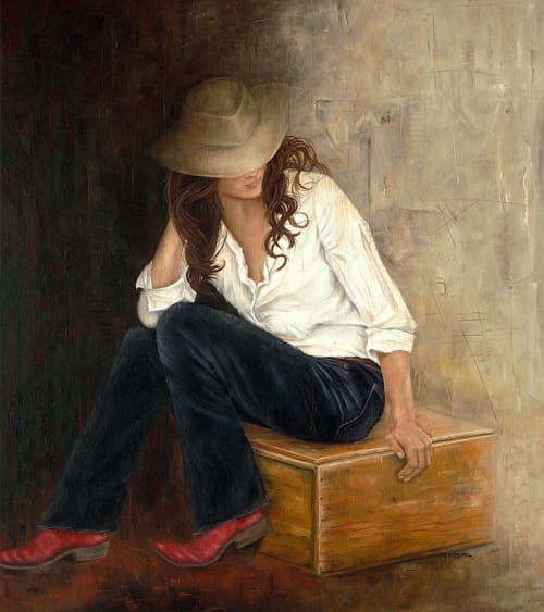 Erica Hopper "Red Boots Daughter" | Oil And Acrylic Painting in Paintings by YJ Contemporary Fine Art | YJ Contemporary Fine Art in East Greenwich. Item composed of canvas