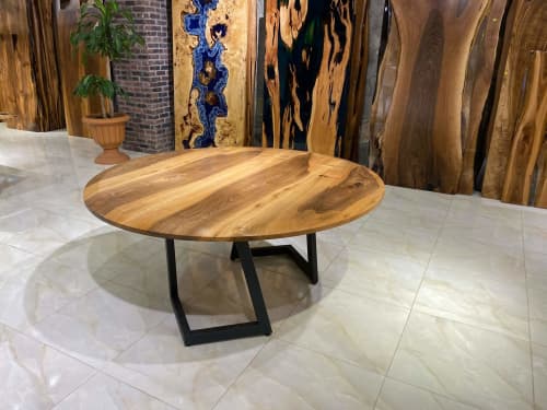 Solid Walnut Round Natural Dining Table | Tables by Gül Natural Furniture. Item composed of wood and metal in minimalism or contemporary style