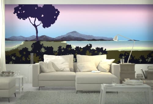 The Vista Collection (Morning) | Wallpaper in Wall Treatments by Baron Paris Studio | Bloom Cafe in Los Angeles. Item composed of fabric & paper