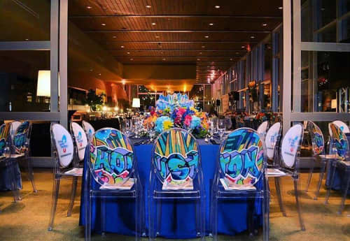 Art Chairs | Murals by Mario E. Figueroa, Jr. (GONZO247) | The Grove in Houston. Item composed of synthetic