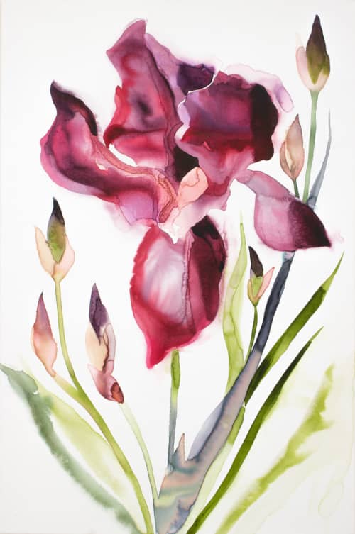 Iris No. 208 : Original Watercolor Painting | Paintings by Elizabeth Becker. Item made of canvas compatible with minimalism and contemporary style