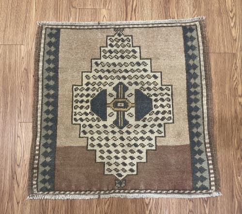 Hand-woven Turkish Rug Doormat| 2.1 x 2.1 | Small Rug in Rugs by Wool and Rug. Item composed of wool compatible with boho and contemporary style