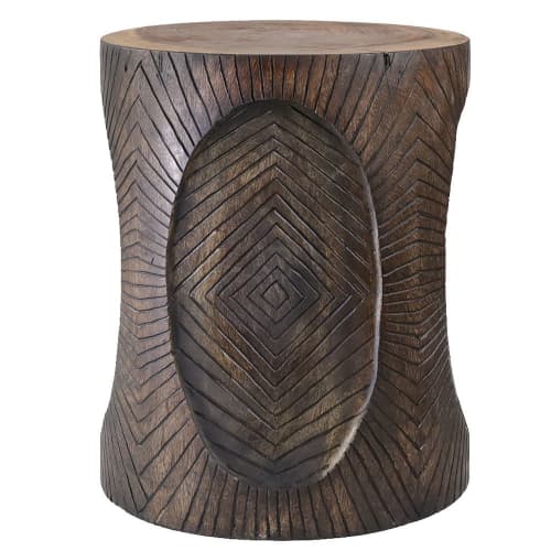 Oraya Hand Carved Log Table | Side Table in Tables by Pfeifer Studio. Item composed of wood in contemporary or asian style