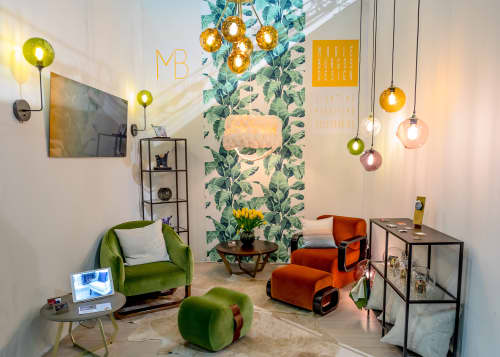 Milo Armchair + Milo Bean Ottoman (Moss Green) | Chairs by Marie Burgos Design and Collection | d&d Building in New York. Item made of wood with fabric