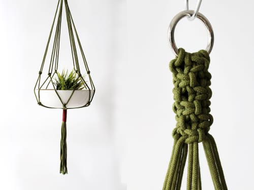 Macrame Plant Hanger, HOlive Green, Deep Burgundy, Hand-Dyed | Wall Sculpture in Wall Hangings by Freefille. Item composed of cotton in contemporary or modern style
