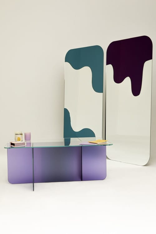 Melted Blue Mirror | Wall Sculpture in Wall Hangings by STUDIO MONSOLEIL. Item made of glass works with modern style