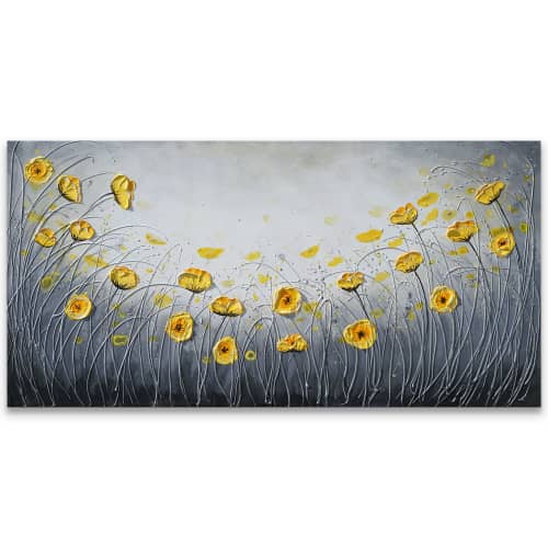 Yellow Golden Poppies Original painting on canvas | Oil And Acrylic Painting in Paintings by DaggArt. Item made of canvas & synthetic compatible with minimalism style