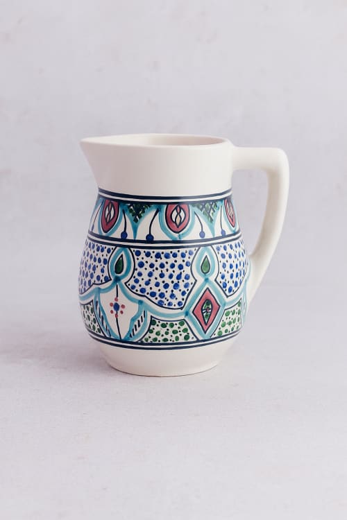 Amira Ceramic Hand Painted Pitcher | Vessels & Containers by TerraKlay. Item composed of stoneware compatible with minimalism and eclectic & maximalism style