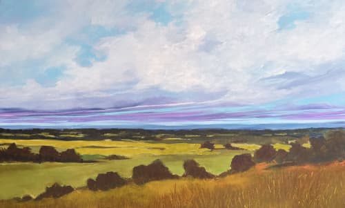 Distant Meadow - Impressionist Landscape painting | Oil And Acrylic Painting in Paintings by Filomena Booth Fine Art. Item made of canvas works with contemporary & modern style