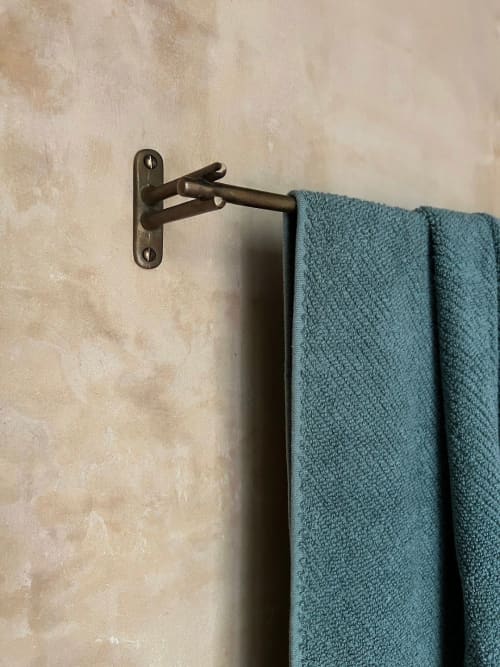 Luxury Bar Towel Hanger N16 Large - 24 Inches | Rack in Storage by Poignees D'Amour French Bronze Hardware.. Item composed of brass