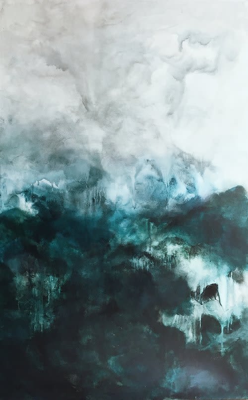 Untitled Blues (30” x 48”) | Oil And Acrylic Painting in Paintings by Emily Tingey. Item composed of canvas & synthetic