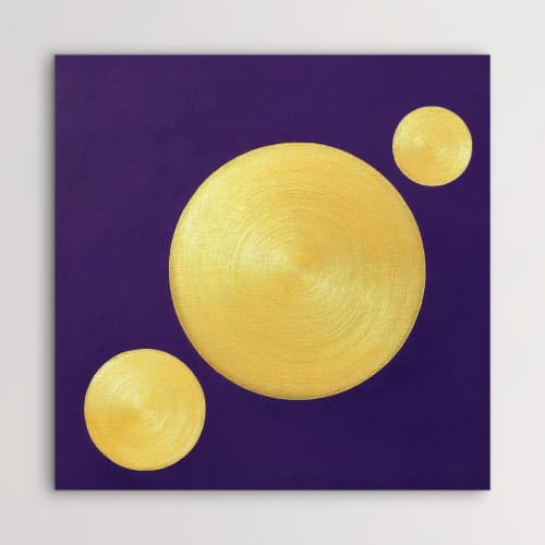Golden Disks on Violet (SOLD) | Oil And Acrylic Painting in Paintings by Alessia Lu. Item composed of canvas in minimalism or contemporary style