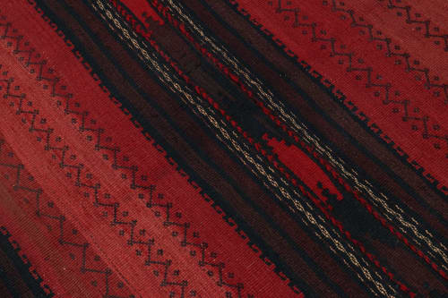 Vintage Persian Square Kilim rug in Red & Black Geometric | Area Rug in Rugs by Rug and Kilim
