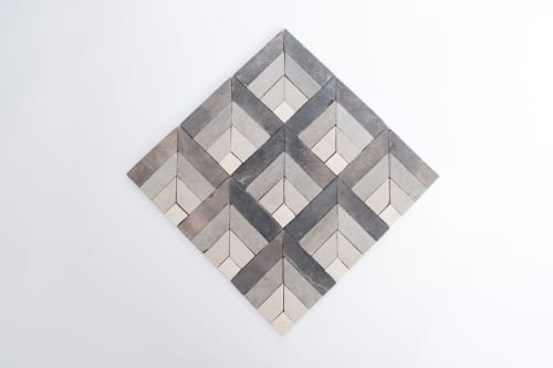 Silver Black & Ivory White Geometric Mosaic Tile | Tiles by Mosaics & Company LLC (mosaics.co). Item composed of stone compatible with boho and mid century modern style