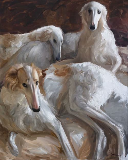 Borzois | Oil And Acrylic Painting in Paintings by Ksenia Buridanova. Item made of canvas & synthetic