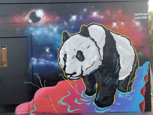 Space Panda Mural | Street Murals by Lopan 4000 | Leftys Taproom in Sacramento. Item made of synthetic
