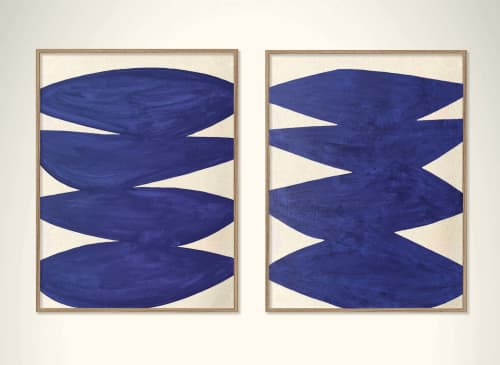"affirmations No. 2 Blue" - Set of 2 | Oil And Acrylic Painting in Paintings by Nicolette Atelier. Item composed of canvas and synthetic in minimalism style