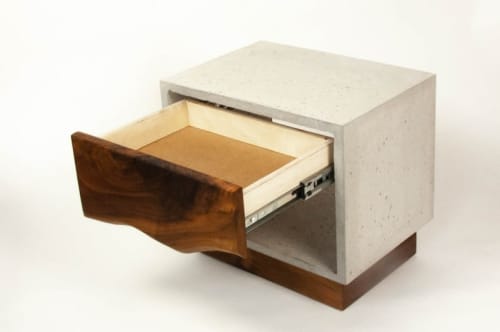 The base | Nightstand in Storage by Curly Woods. Item composed of oak wood and concrete in industrial style