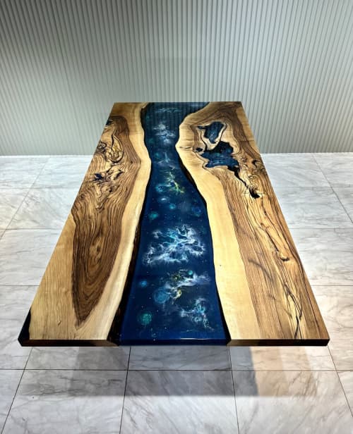 Space Epoxy Table - Custom Epoxy Resin Table Art | Dining Table in Tables by Tinella Wood. Item made of walnut compatible with modern style