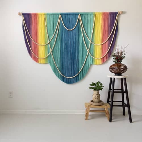 Rainbow Bohemian Fiber Art Wall Hanging | Macrame Wall Hanging in Wall Hangings by Mercy Designs Boho. Item made of fiber compatible with boho and contemporary style