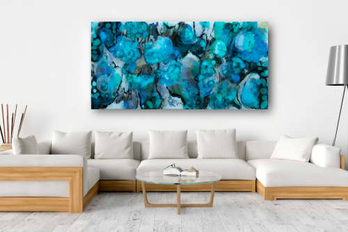 'WATER LILY' - Luxury Epoxy Resin Abstract Artwork | Oil And Acrylic Painting in Paintings by Christina Twomey Art + Design | Private Residence - New York in New York. Item made of synthetic