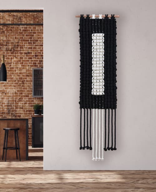 Figure II B&W - Modern Geometric Fiber Art | Macrame Wall Hanging in Wall Hangings by Zora Studio. Item composed of cotton in minimalism or contemporary style