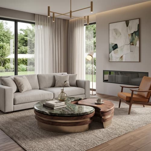 The Taiji Harmony Nested Coffee Table Blue Marble and Walnut | Tables by Dynasty Artisan. Item made of wood with steel works with minimalism & contemporary style