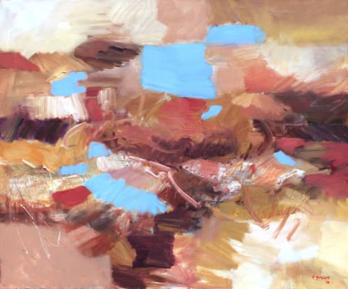 'Landscape and Blue', Large Oil and Acrylic on Canvas | Oil And Acrylic Painting in Paintings by Simona Gocan. Item composed of canvas in contemporary style