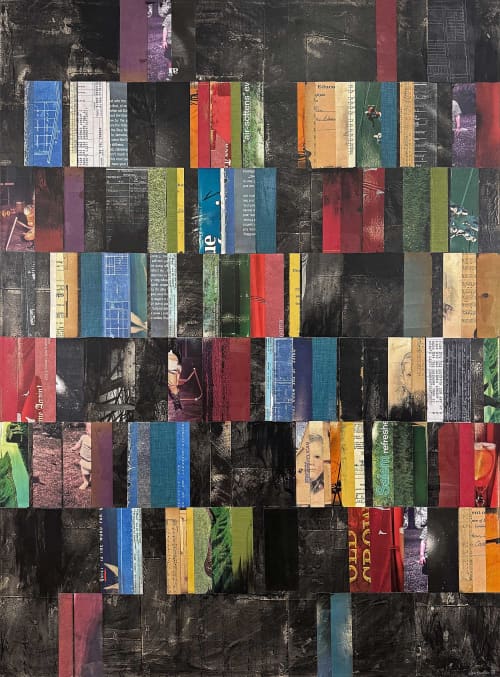 Nonsequential | Collage in Paintings by Glen Gauthier. Item made of canvas with paper works with mid century modern & contemporary style