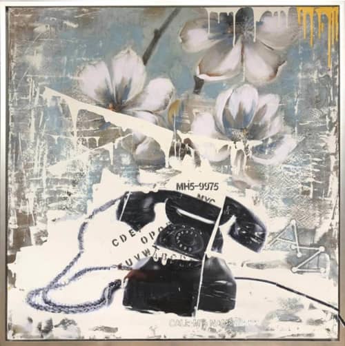Telephone on Flowers Blue | Oil And Acrylic Painting in Paintings by Tina Psoinos art + photography. Item composed of canvas and synthetic