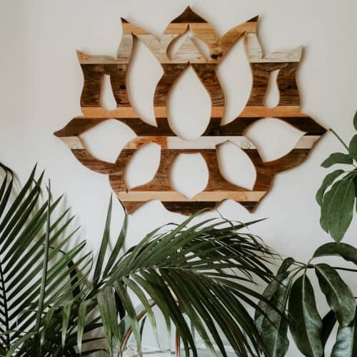 Lotus flower Reclaimed wood wall art | Wall Sculpture in Wall Hangings by Studio Wildflower. Item made of wood works with boho & country & farmhouse style