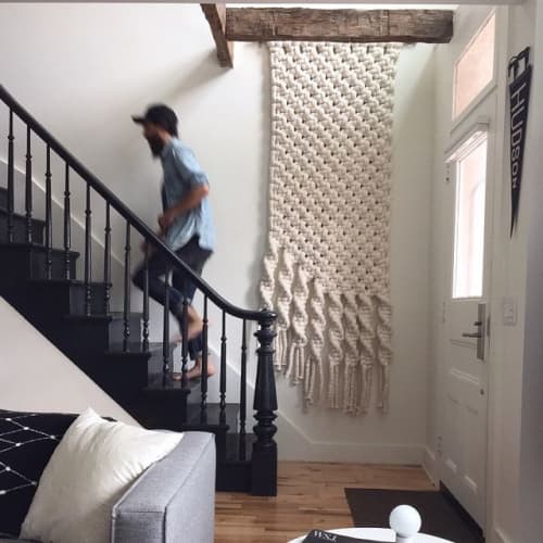 Curved Macramé Staircase Wall Hanging Chunky Organic Cotton | Macrame Wall Hanging in Wall Hangings by MACRO MACRAME by Maeve Pacheco. Item composed of wood & cotton compatible with contemporary and japandi style