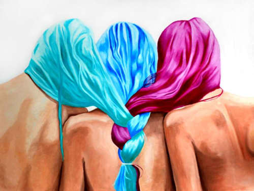 Together | Oil And Acrylic Painting in Paintings by Sofia del Rivero. Item composed of synthetic