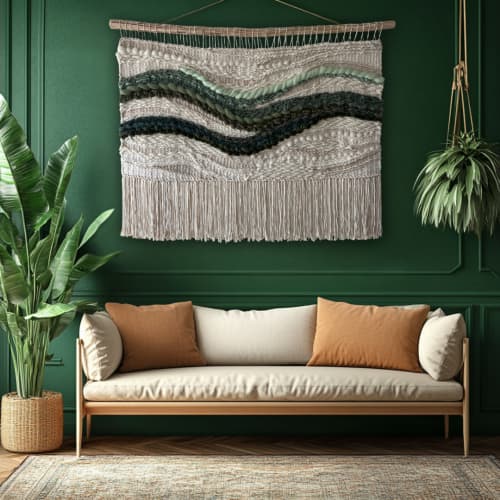 Wall Tapestry 'Botanic Drift' Wall Hanging | Wall Hangings by Tissage Sauvage. Item composed of wood and cotton in boho or country & farmhouse style