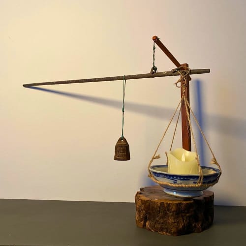 Chronometer of Light — Philosophical Sculptural Lamp With An | Engraving in Art & Wall Decor by Loom&Drift. Item composed of wood and ceramic in mid century modern or country & farmhouse style