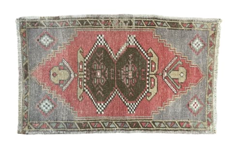 Vintage Turkish rug doormat | 1.7 x 2.8 | Small Rug in Rugs by Vintage Loomz. Item made of wool compatible with boho and mid century modern style