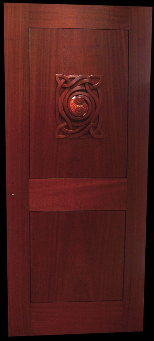 Carved mahogany door (Master bedroom entrance) | Wall Sculpture in Wall Hangings by Shane Durnford Studios. Item composed of wood and glass
