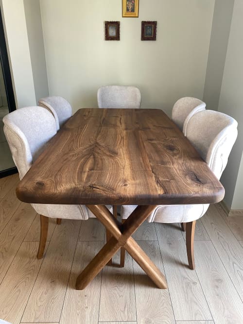 Wooden Dining Table - Walnut Office Table | Tables by Tinella Wood. Item composed of walnut in minimalism or art deco style