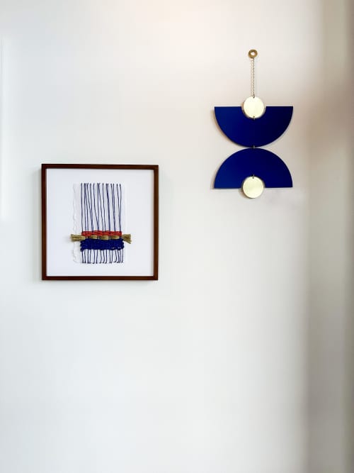 Bauhaus Framed Fiber Art | Tapestry in Wall Hangings by Sarah Lawrence | Soundwoven Goods in Minneapolis. Item composed of bamboo & paper compatible with minimalism and mid century modern style