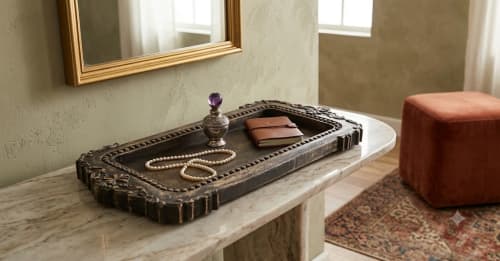 The Heritage Carved Wooden Vanity Tray | Decorative Tray in Decorative Objects by Famous Art Group Of Industries