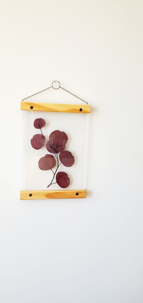 Red Eucalyptus pressed flower wall art frame cottage style | Pressing in Art & Wall Decor by Studio Wildflower. Item made of wood with brass works with boho & country & farmhouse style