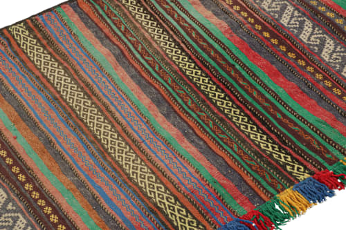 Vintage Afghan Kilim Rug with Polychromatic Stripes | Area Rug in Rugs by Rug and Kilim