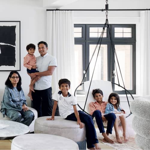 Studio Stirling Sling - House and Home Canada Jan/Feb 2021 | Swing Chair in Chairs by Studio Stirling. Item made of steel & leather compatible with modern style